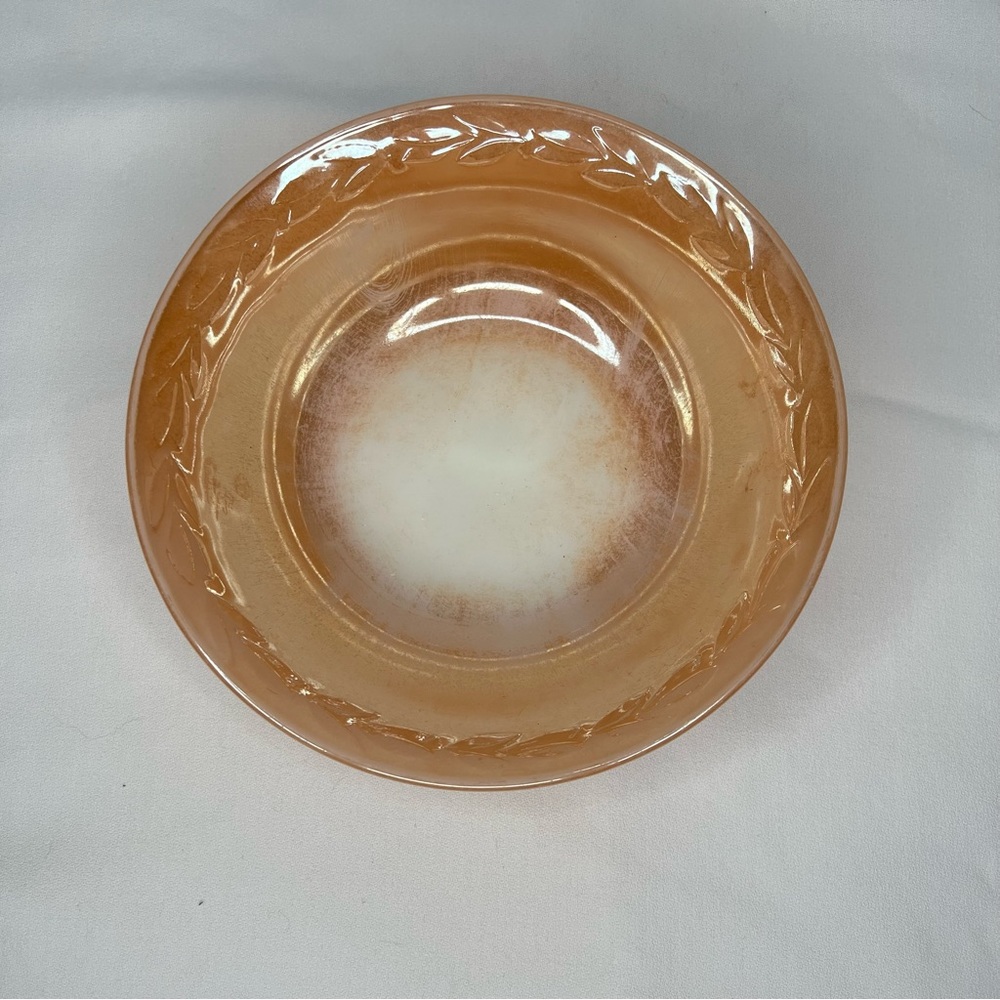 Anchor Hocking Fire King Ware 8-1/2" Serving/Vegetable Bowl Peach Luster Leaf